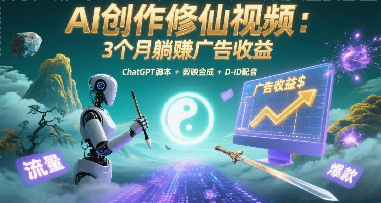 AI创作修仙视频项目：3个月实现躺赚广告收益