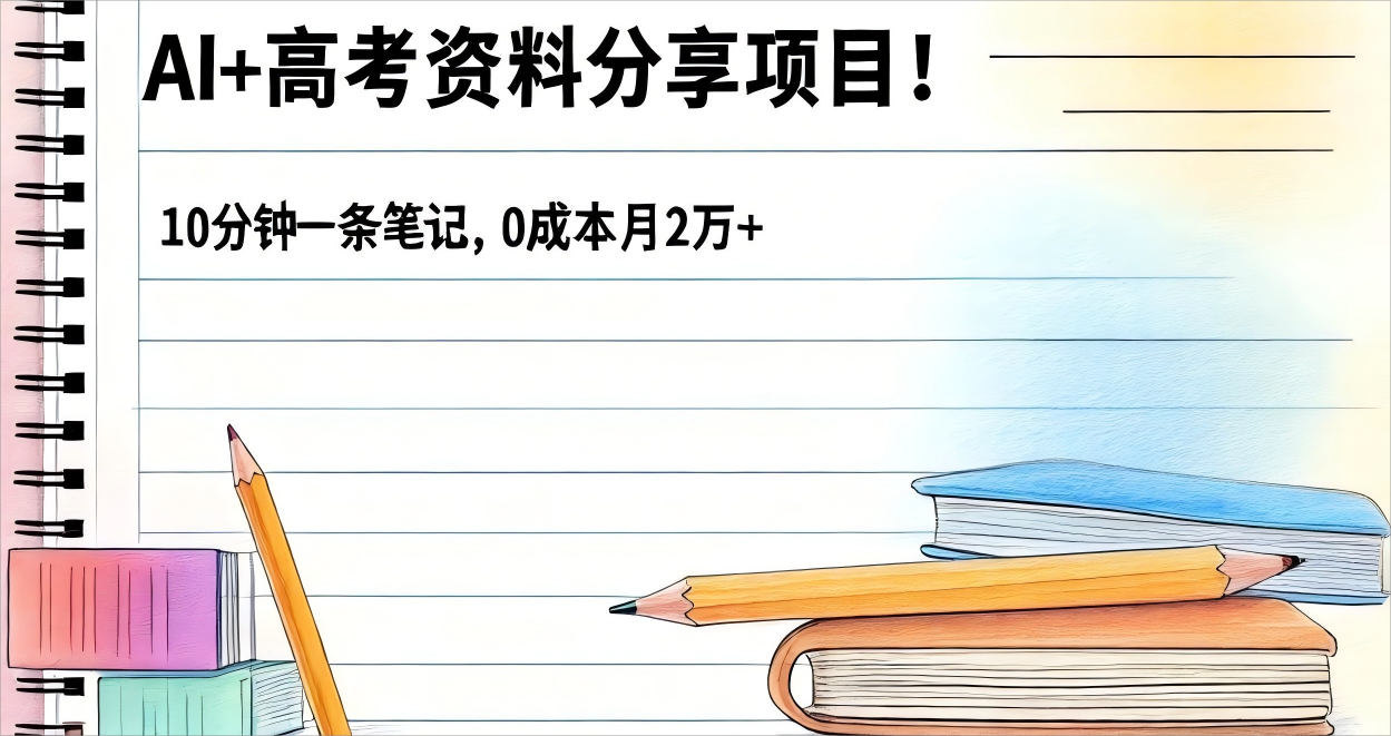 AI+高考资料分享项目！10分钟一条笔记，0成本月入2万+