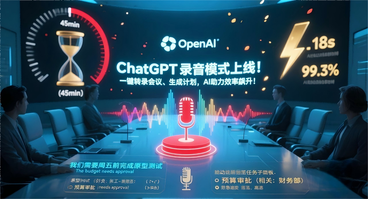 ChatGPT录音模式震撼上线：实时转录会议+智能生成计划，办公效率革命降临
