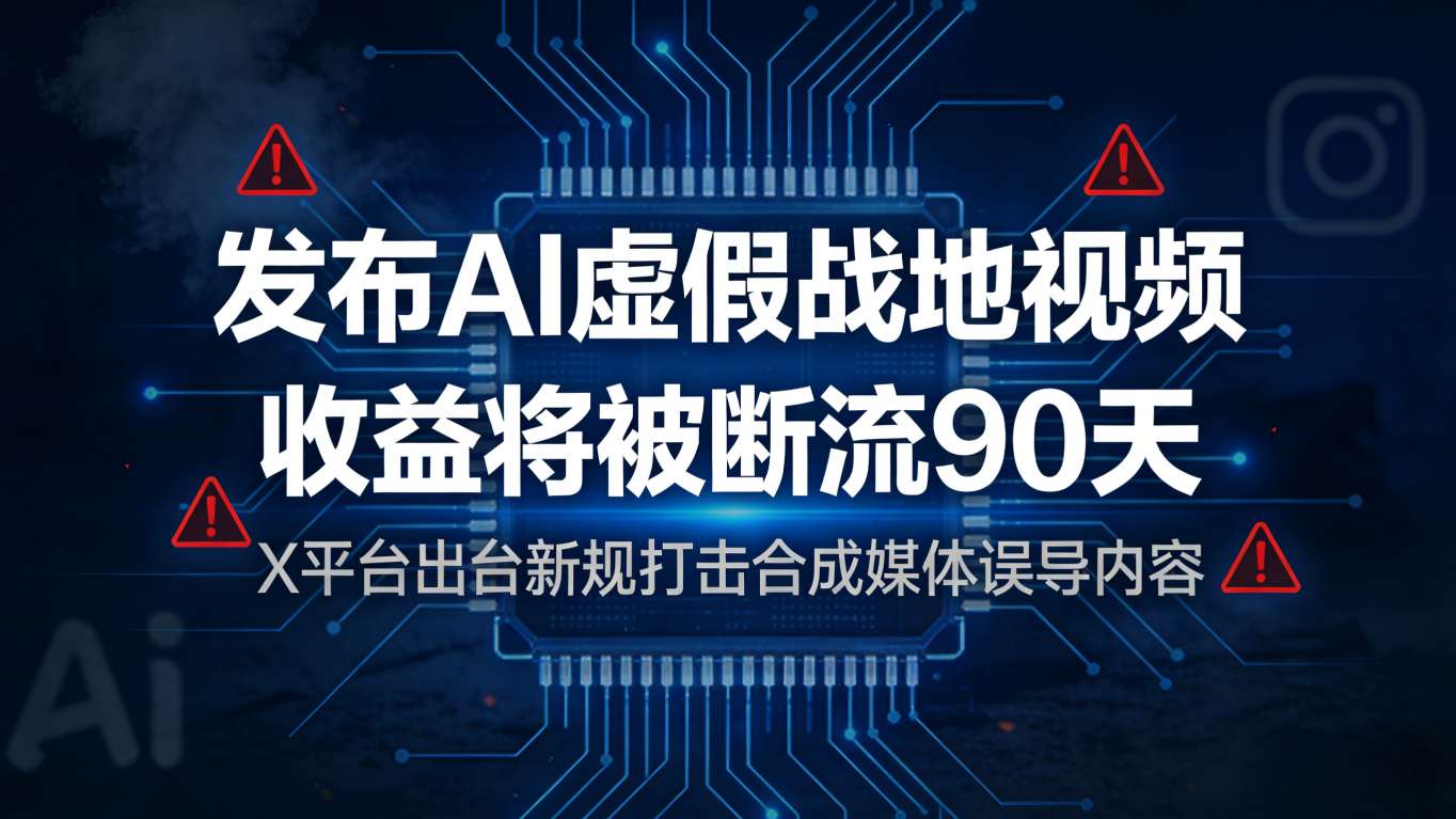 标题：AI战地视频引发“信任危机”，X平台挥刀创作者收益：隐瞒者将被断流90天