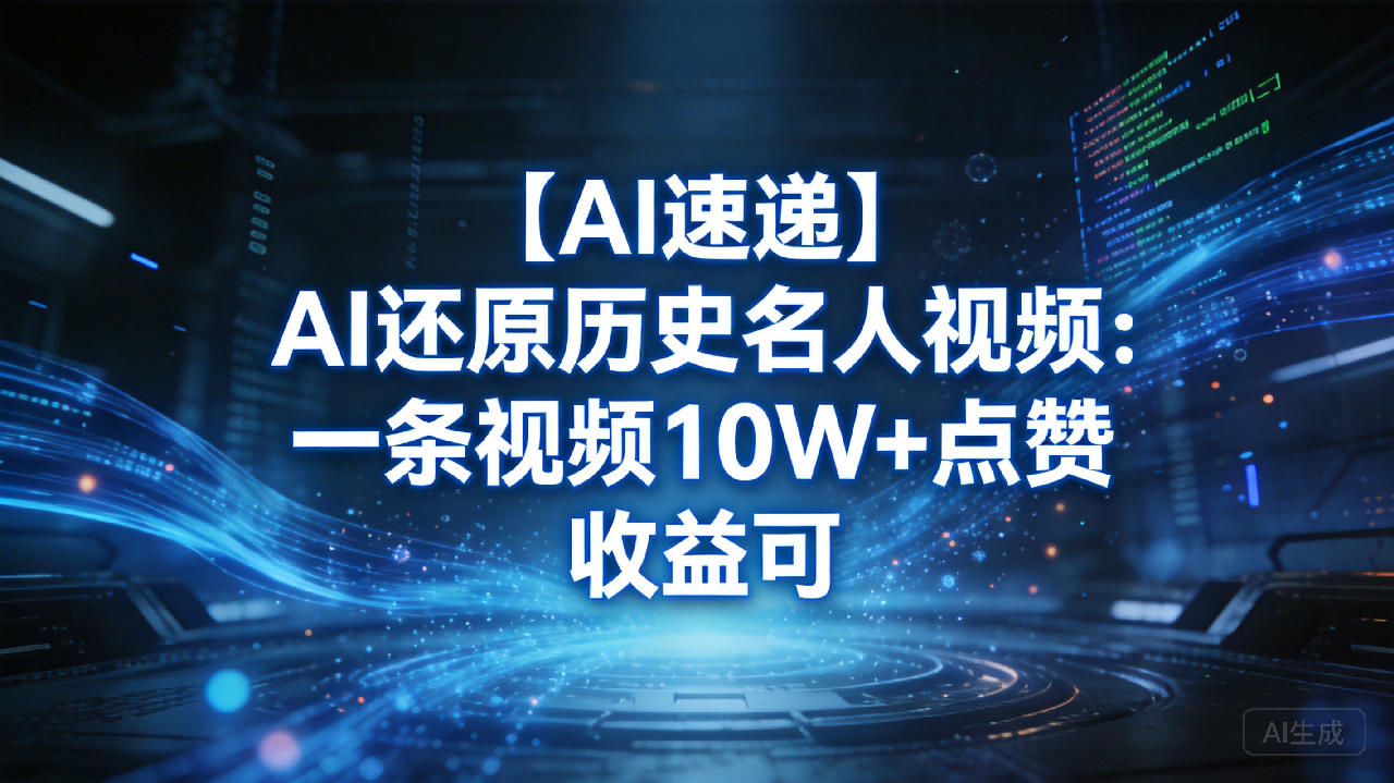【AI速递】AI还原历史名人视频：一条视频10W+点赞 收益可