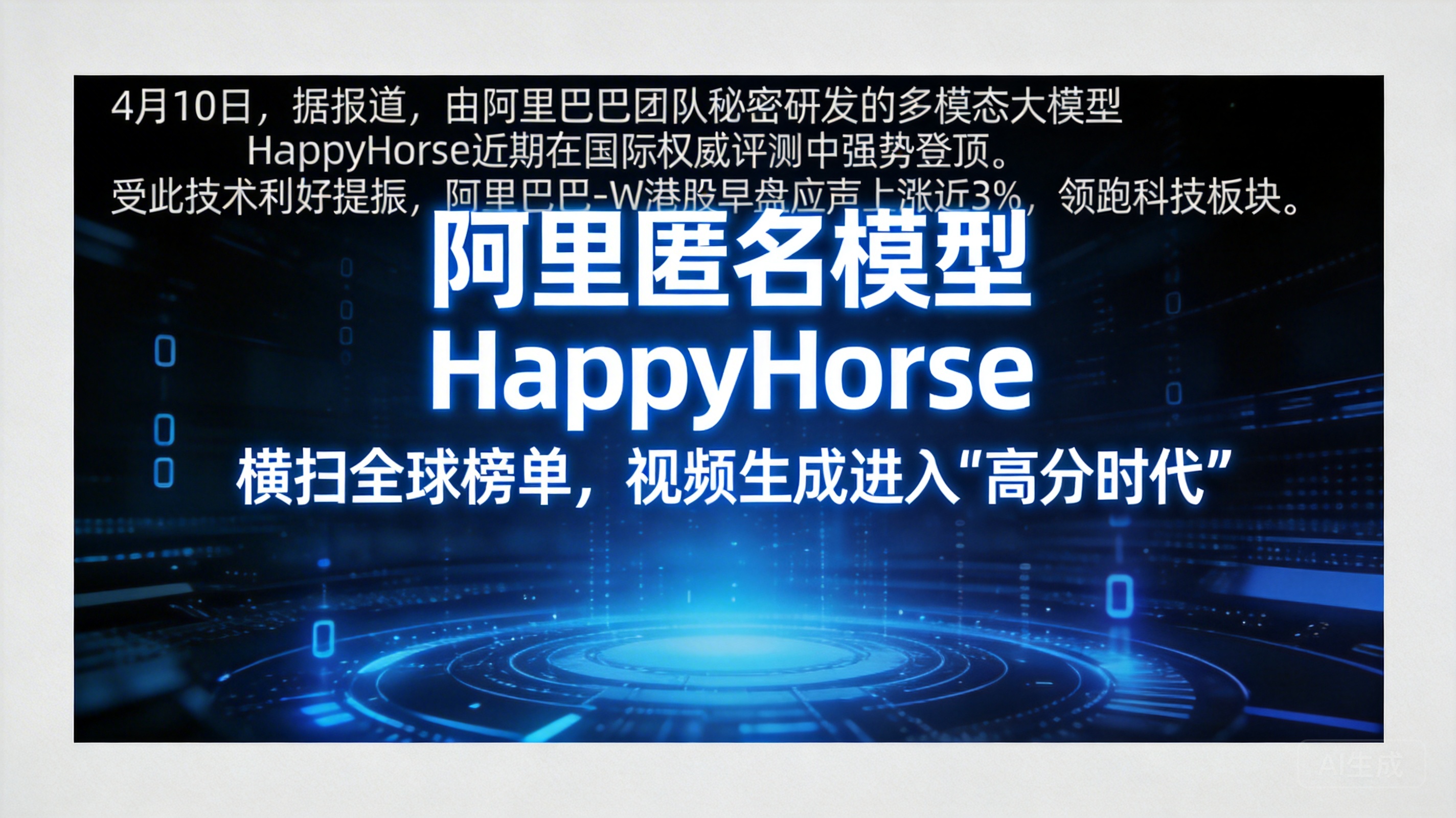 阿里匿名模型 HappyHorse 横扫全球榜单，视频生成…