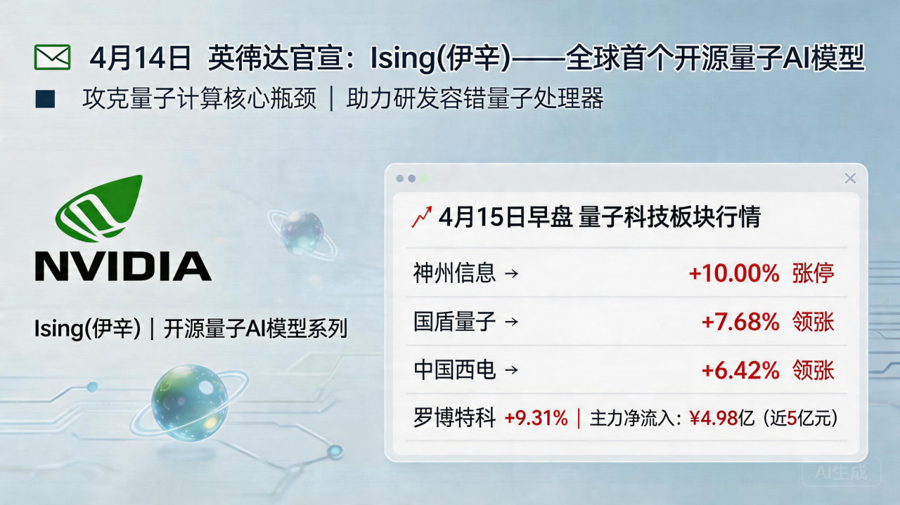 英伟达发布全球首个开源量子AI模型Ising，主力资金大幅加仓量子科技概念股
