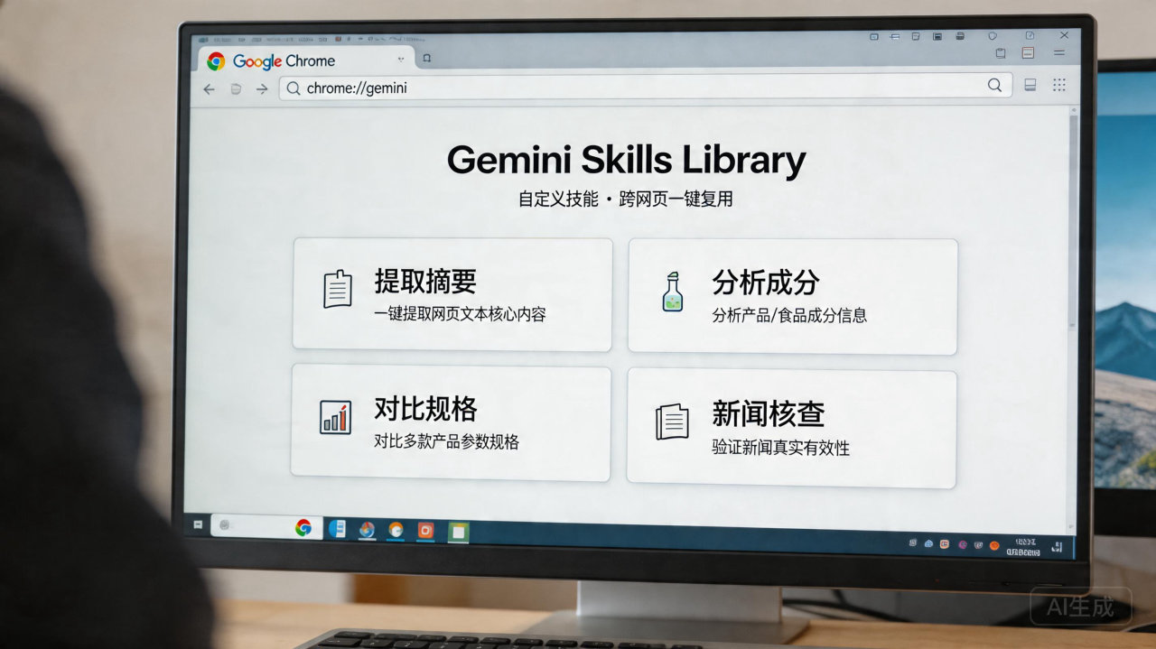 Chrome 为 Gemini 上线“技能库”：一键复用提示词，告别重复输入
