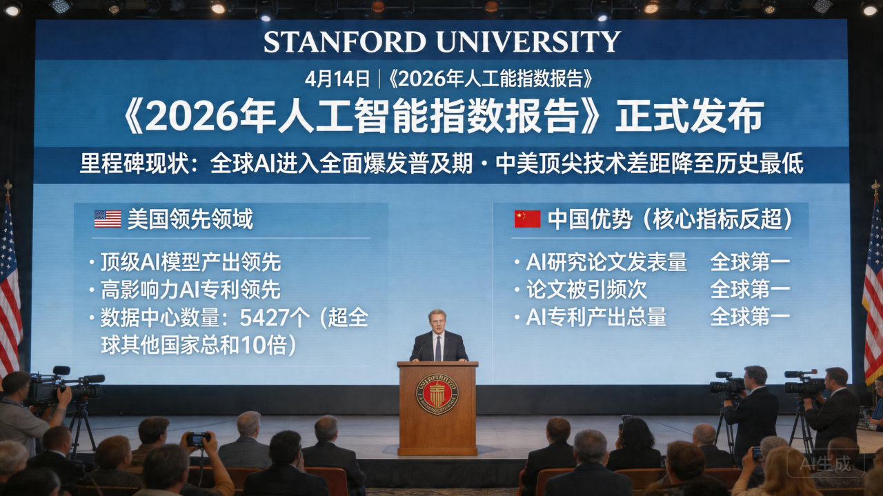 斯坦福2026AI 报告:中美技术差距仅剩2.7%,中国在专利与机器人领域登顶