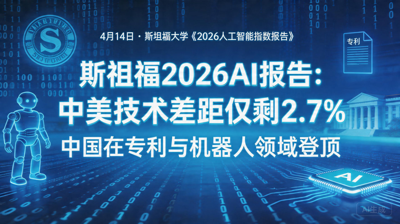 斯坦福2026AI 报告:中美技术差距仅剩2.7%，中国在…