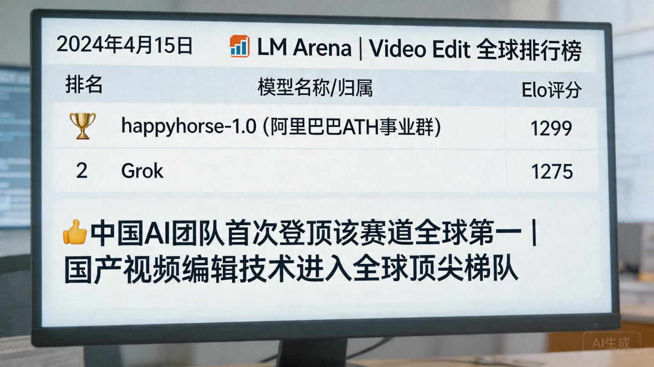 阿里“黑马”模型happyhorse-1.0斩获LM Arena视频编辑冠军