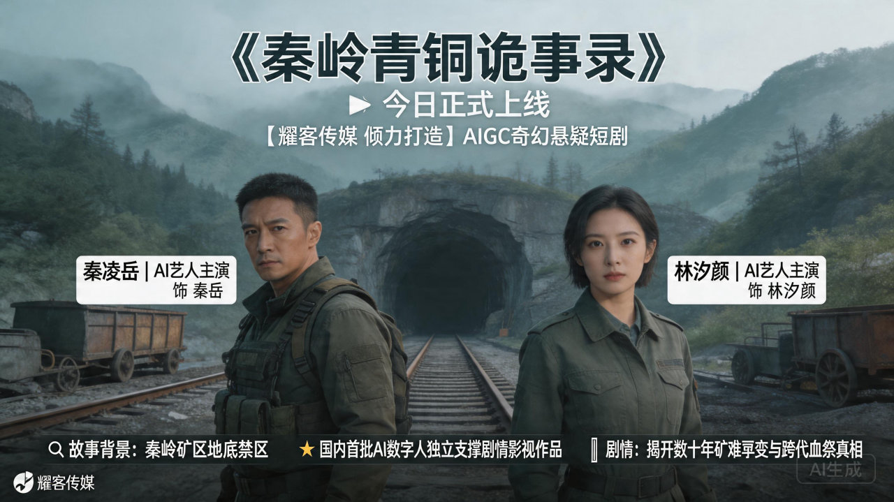 耀客传媒首部AIGC短剧《秦岭青铜诡事录》今日上线，AI签约演员担纲主演
