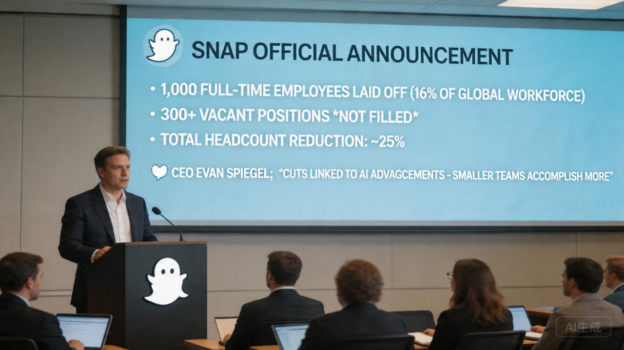 Snap宣布裁员千人，CEO称AI技术进步显著提升人效
