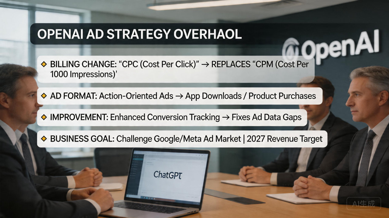 OpenAI 拟推出按点击计费模式并升级自助平台，加速 ChatGPT 广告商业化
