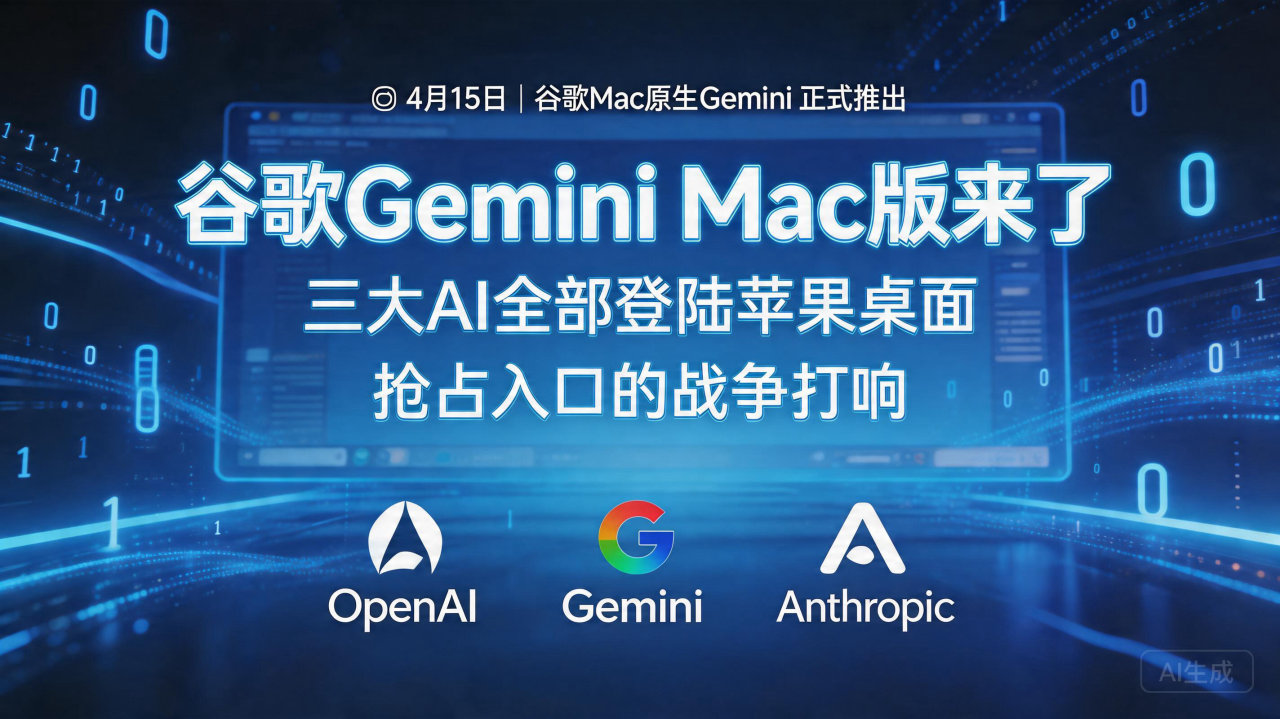 谷歌Gemini Mac版来了，三大AI全部登陆苹果桌面，…