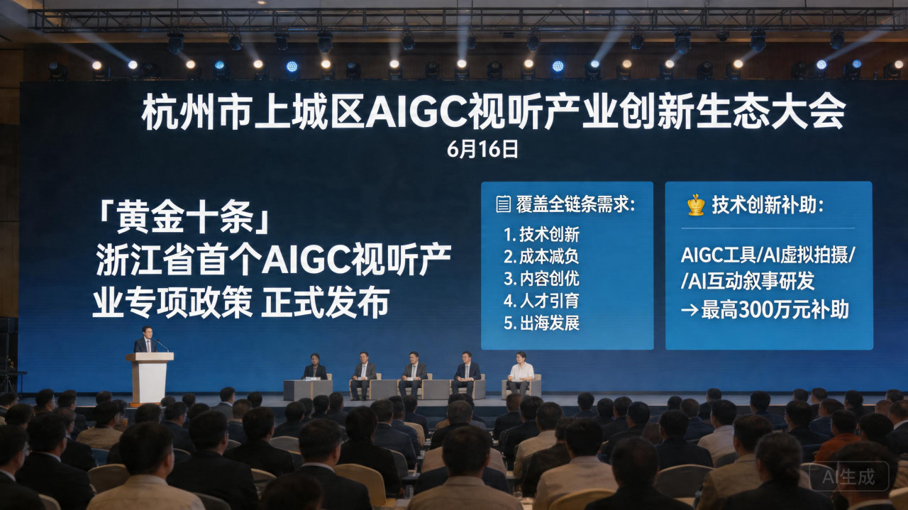 杭州上城区发布浙江首个AIGC视听"黄金十条"， 5 亿产业基金同步落地
