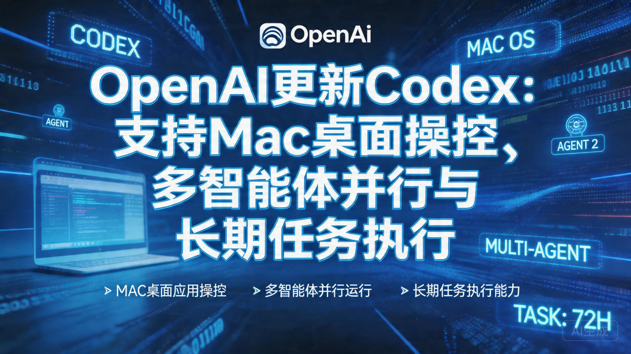 OpenAI更新Codex：支持Mac桌面操控、多智能体并…