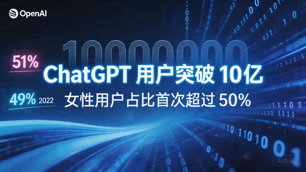 ChatGPT 用户突破 10 亿，女性用户占比首次超过 …