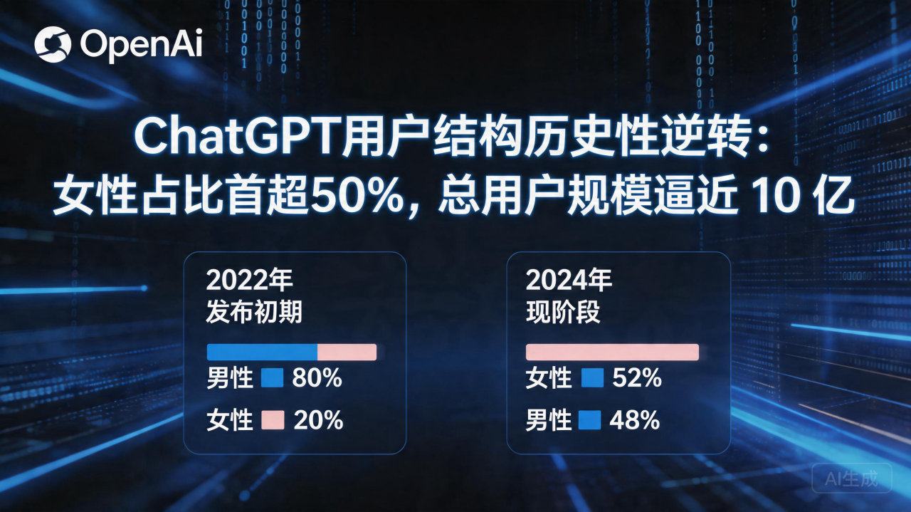 ChatGPT用户结构历史性逆转：女性占比首超50%，总用…