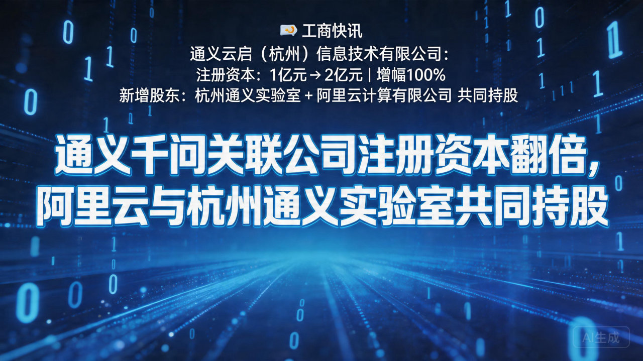 通义千问关联公司注册资本翻倍，阿里云与杭州通义实验室共同持…