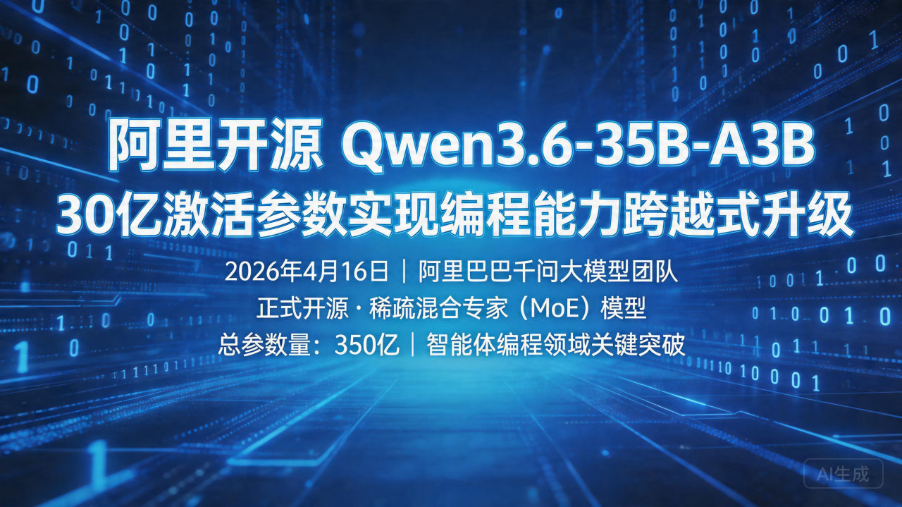 阿里开源 Qwen3.6-35B-A3B:30亿激活参数实…