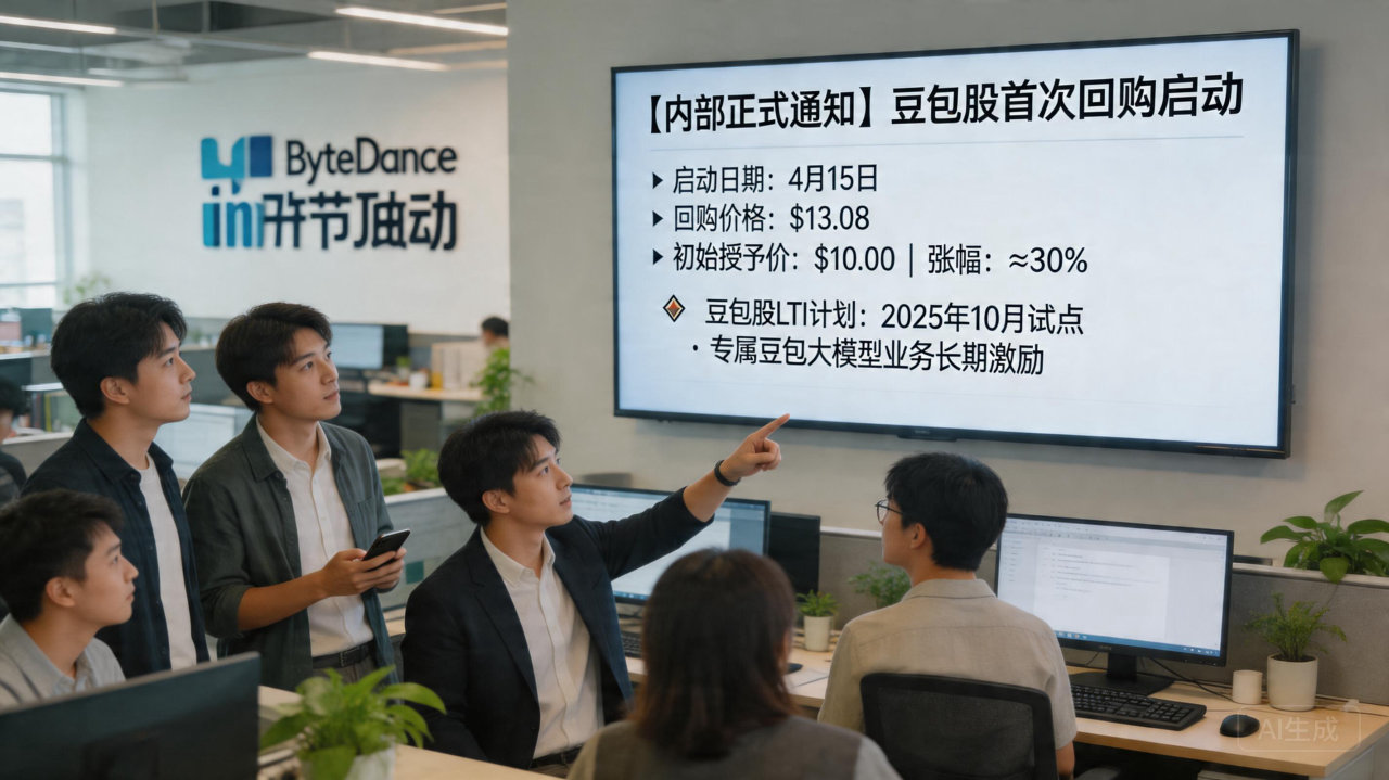 字节跳动启动首轮“豆包股”回购，涨幅达30% 强化 AI 人才激励
