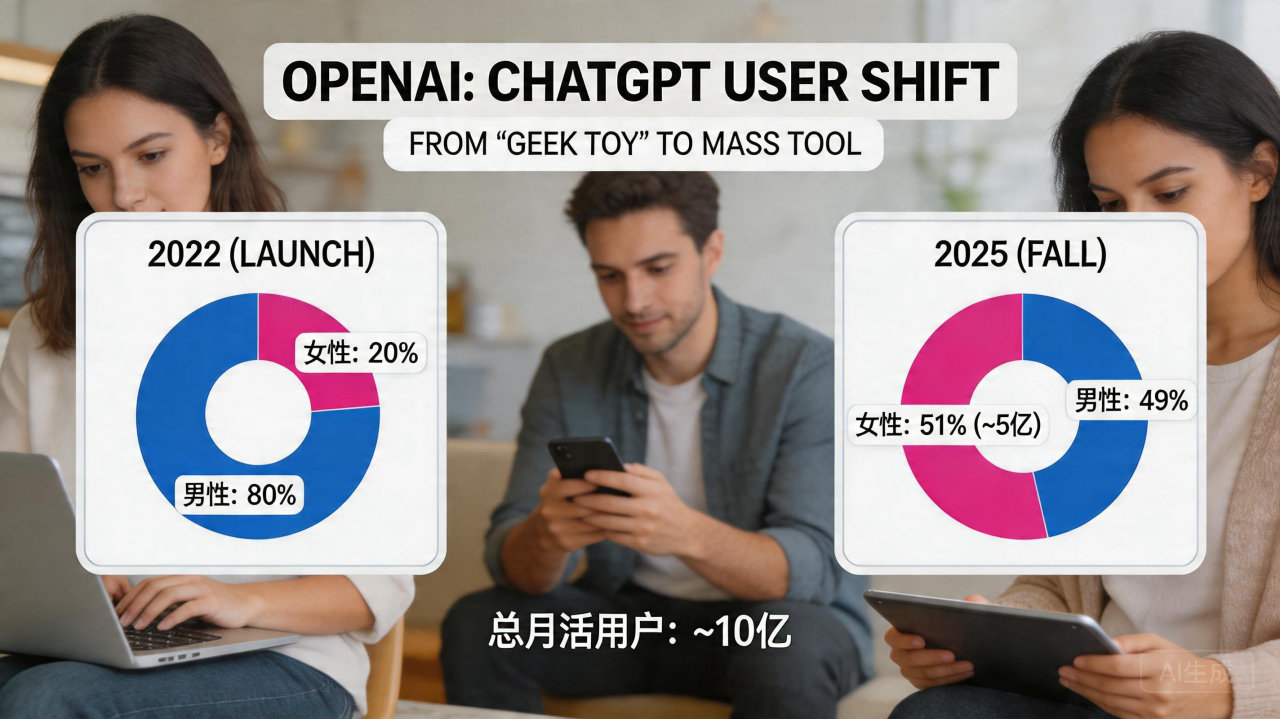 性别天平翻转!ChatGPT 女性用户突破5亿，AI 正式告别“技术小众”时代

