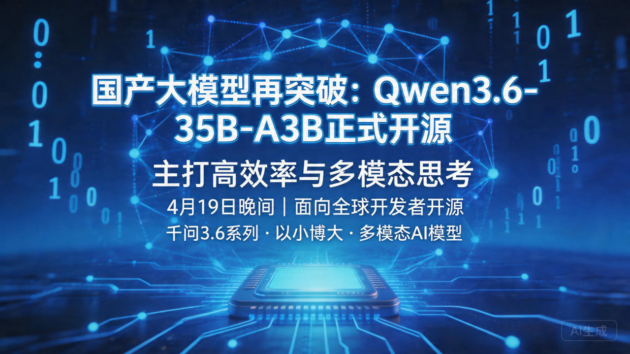 国产大模型再突破：Qwen3.6-35B-A3B正式开源，…