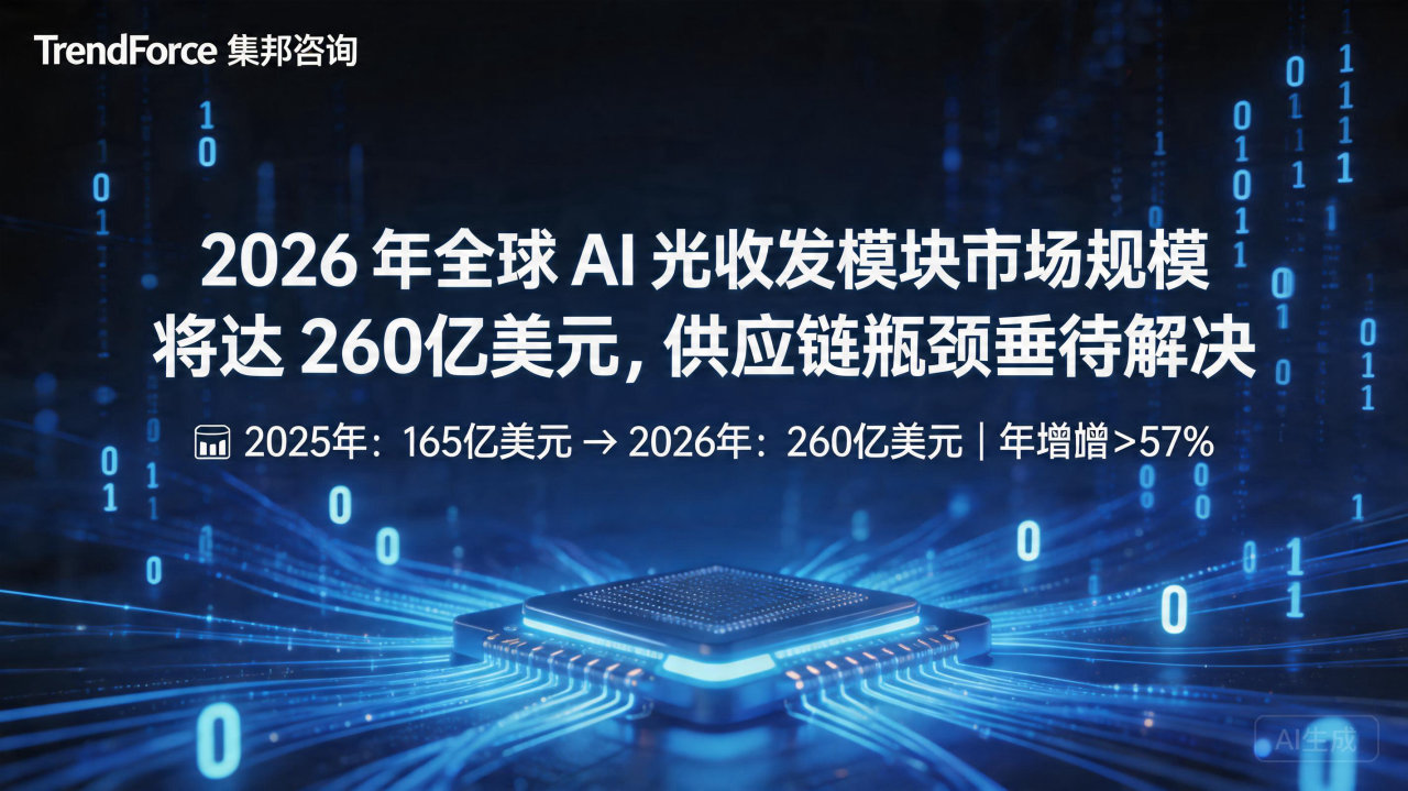 2026 年全球 AI 光收发模块市场规模将达 260 亿…