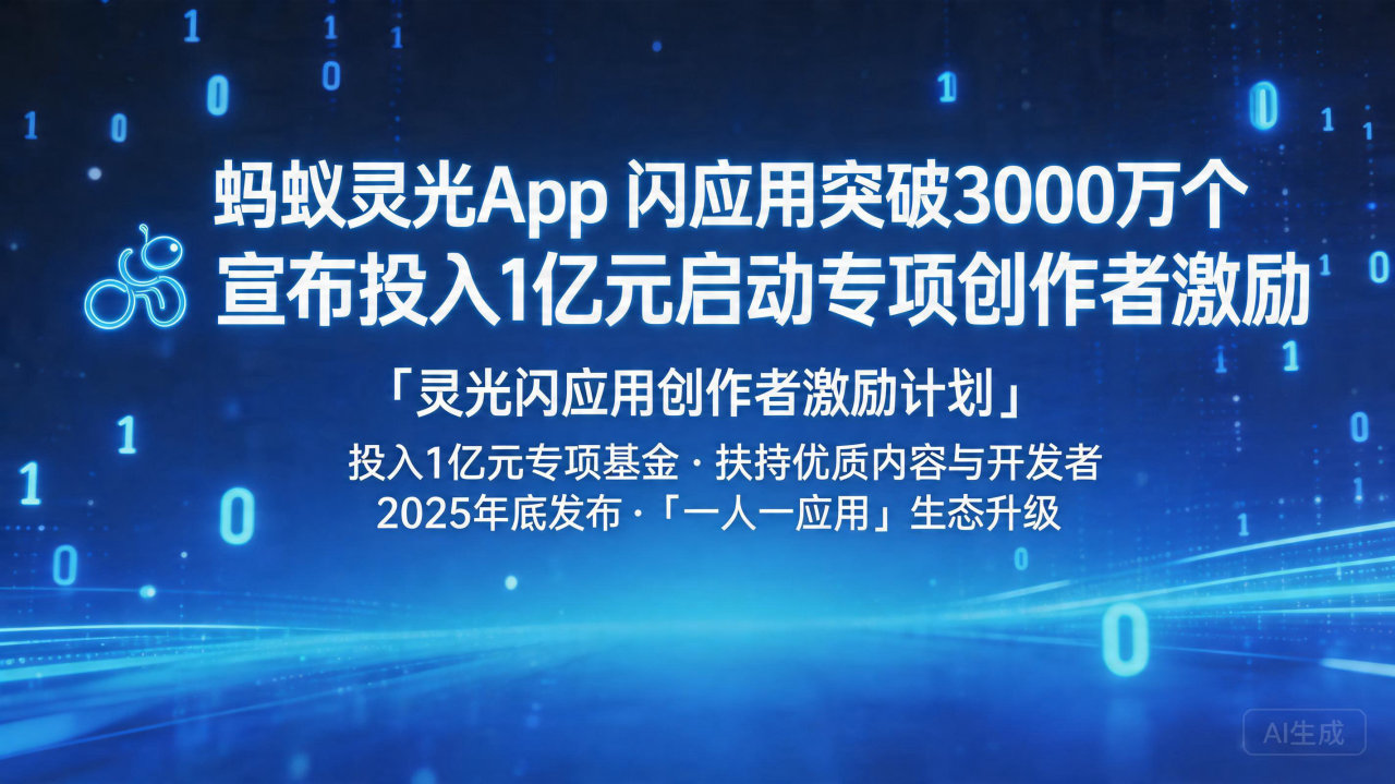 蚂蚁灵光App闪应用突破3000万个，宣布投入1亿元启动专…