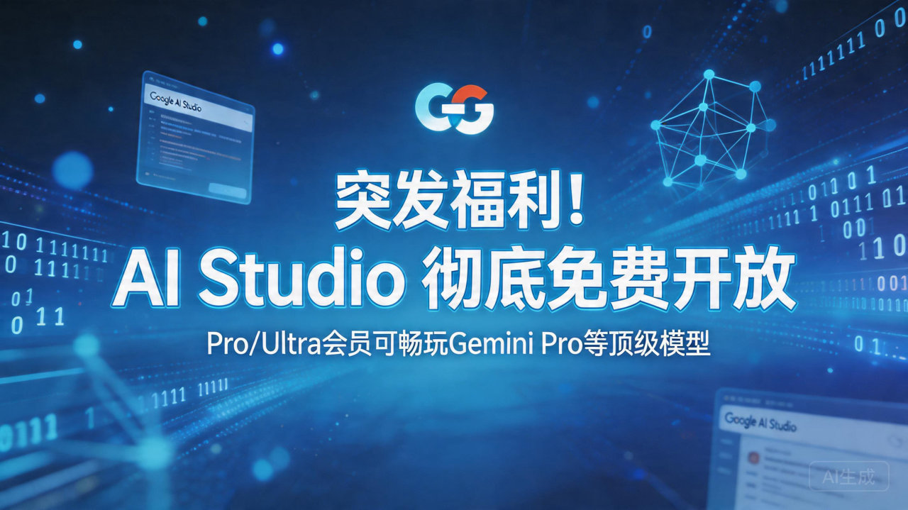 突发福利！AI Studio 彻底免费开放，Pro/Ult…