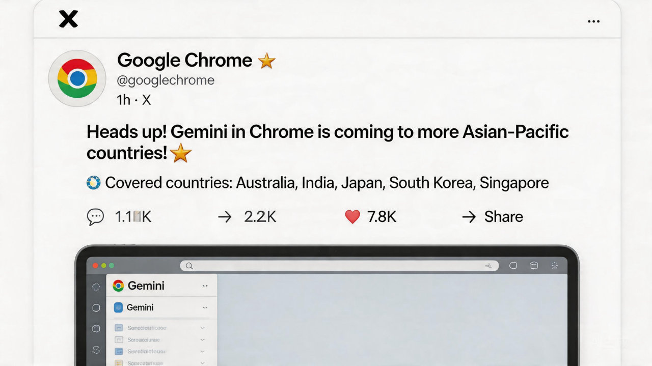 Chrome 浏览器 Gemini 功能扩展至更多亚太地区国家
