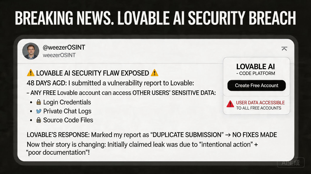 AI 编程平台 ​Lovable 声称无数据泄露，反而将责任推给 HackerOne
