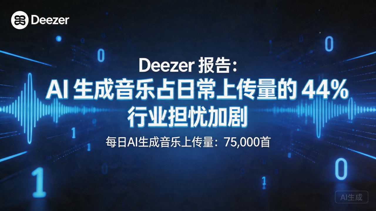 ​Deezer 报告：AI 生成音乐占日常上传量的 44%…