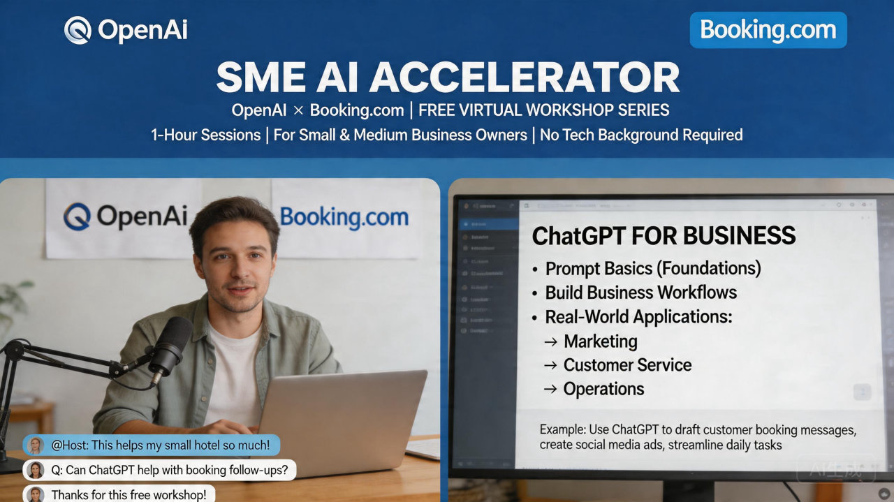 ​OpenAI 与 Booking.com 联合推出小企业 ChatGPT 免费培训课程
