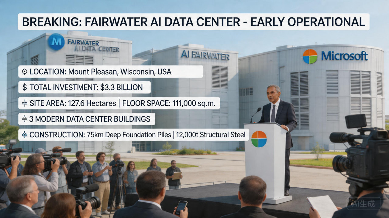 ​微软 Fairwater AI 数据中心提前上线，算力再创新高
