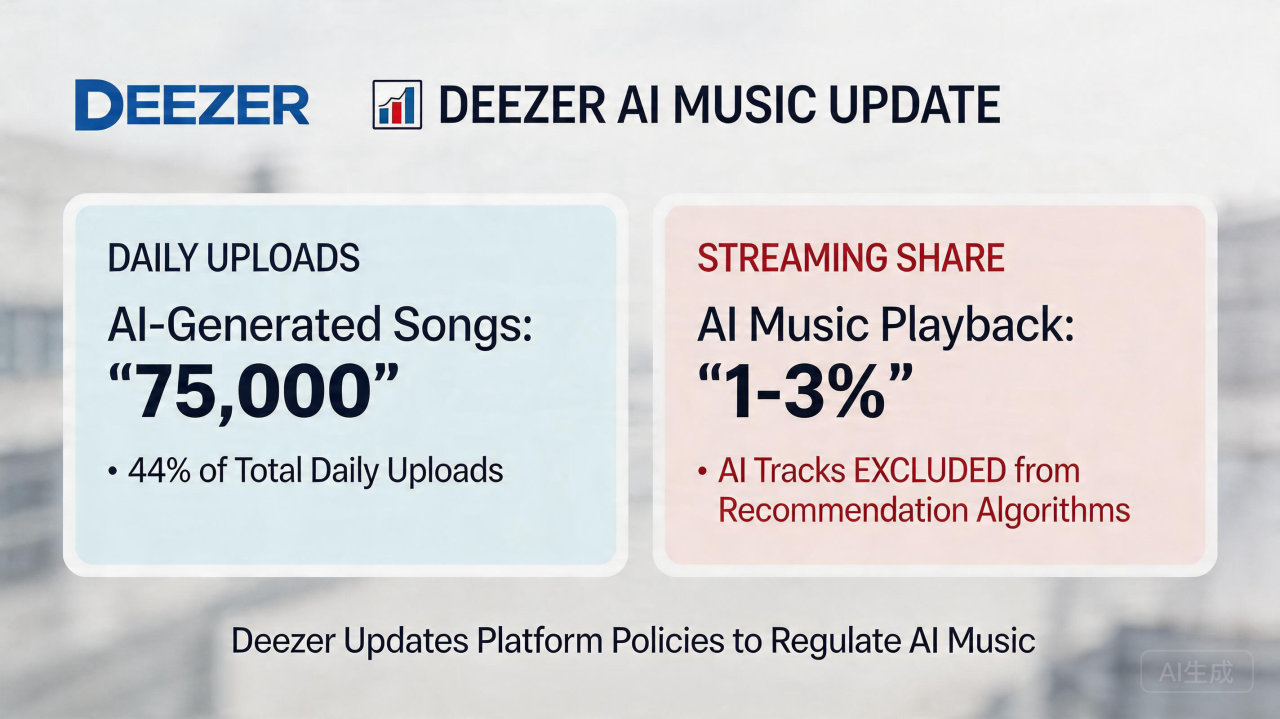 ​Deezer 每日接收近 7.5 万首 AI 歌曲，呼吁行业共同应对
