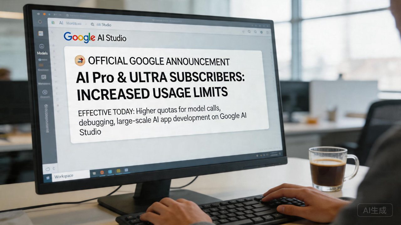谷歌宣布提升AI Pro与Ultra订阅用户在AI Studio的使用限额
