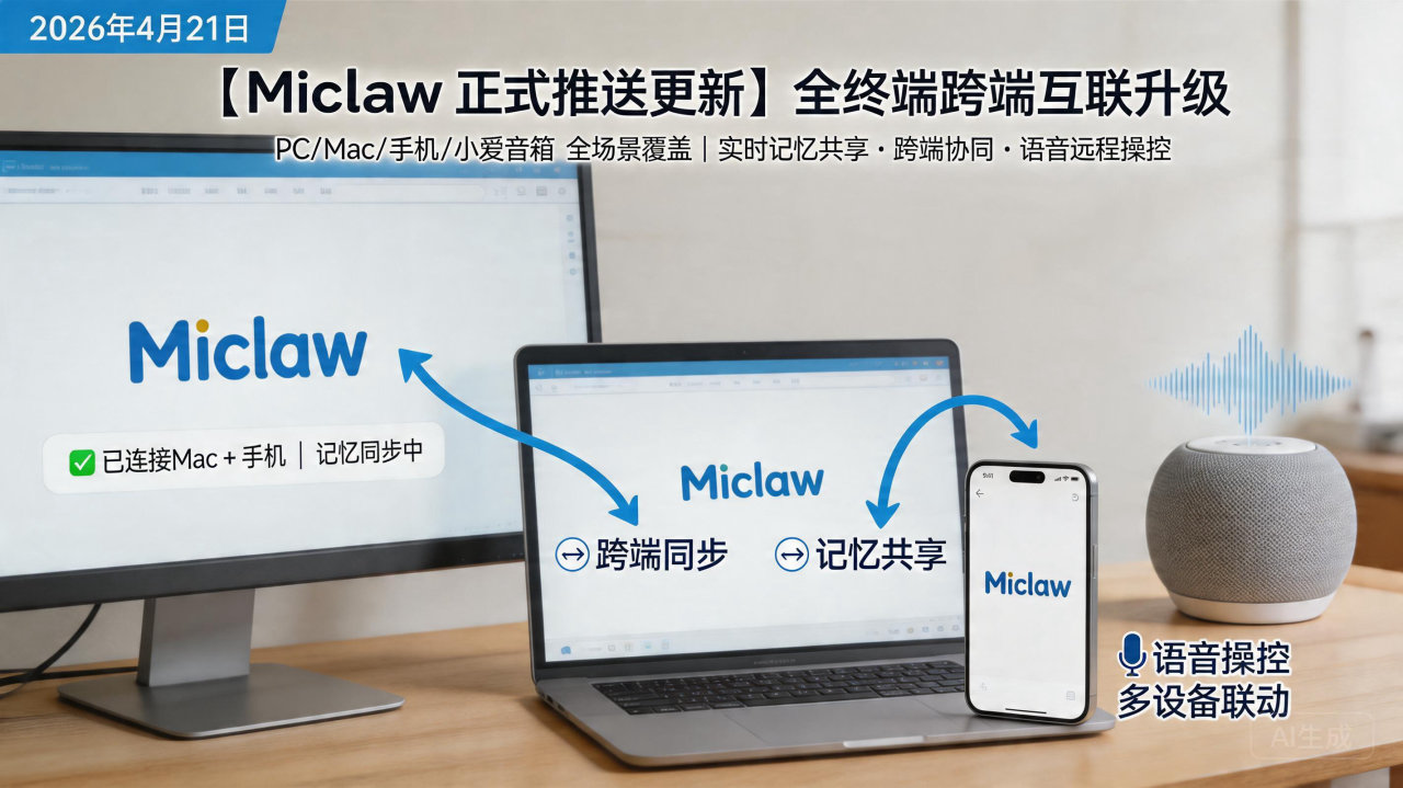 Miclaw 多端互联重磅升级！手机、PC、Mac、小爱音箱无缝协同，共享记忆 + 远程控制一键搞定
