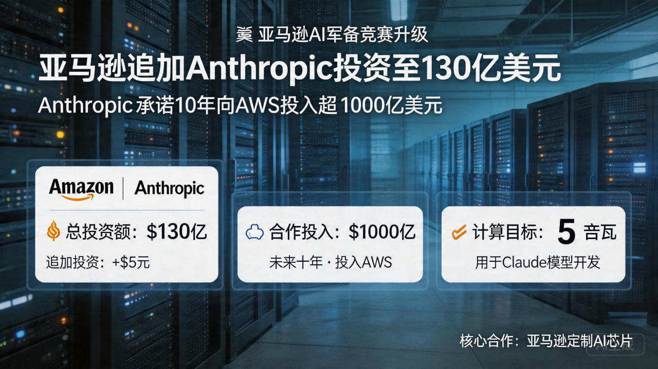​亚马逊 50 亿美元加码Anthropic，千亿级“云端赌约”震撼AI圈

