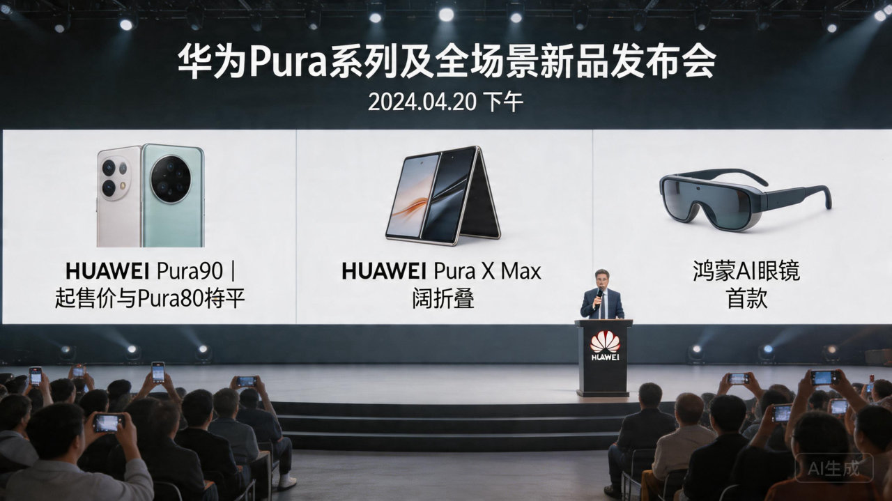 华为硬核上新：Pura90 系列领衔，AI眼镜与阔折叠手机齐亮相
