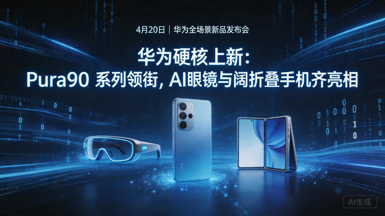 华为硬核上新：Pura90 系列领衔，AI眼镜与阔折叠手机…