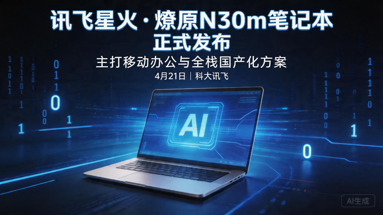 ​讯飞星火·燎原N30m笔记本正式发布，主打移动办公与全栈…