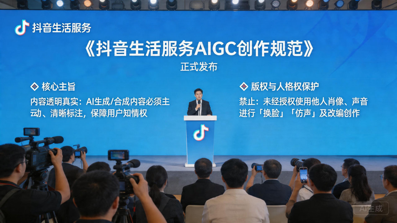 抖音生活服务发布AIGC创作规范：团购带货视频严禁AI生成实景
