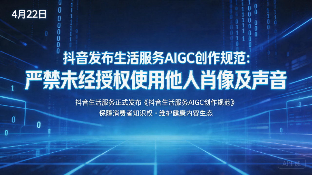 抖音发布生活服务AIGC创作规范:严禁未经授权使用他人肖像…