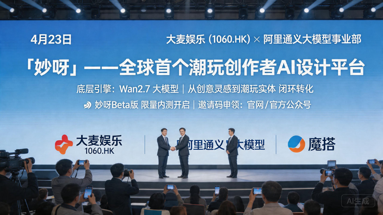 大麦娱乐联合阿里通义发布“妙呀”平台:基于Wan2.7打造首个AI潮玩设计工具
