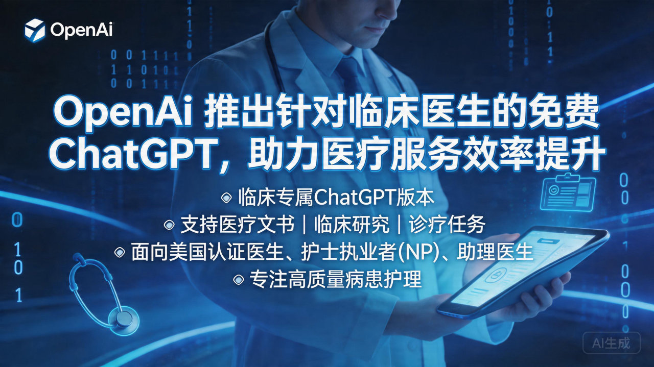 ​OpenAI 推出针对临床医生的免费 ChatGPT，助…