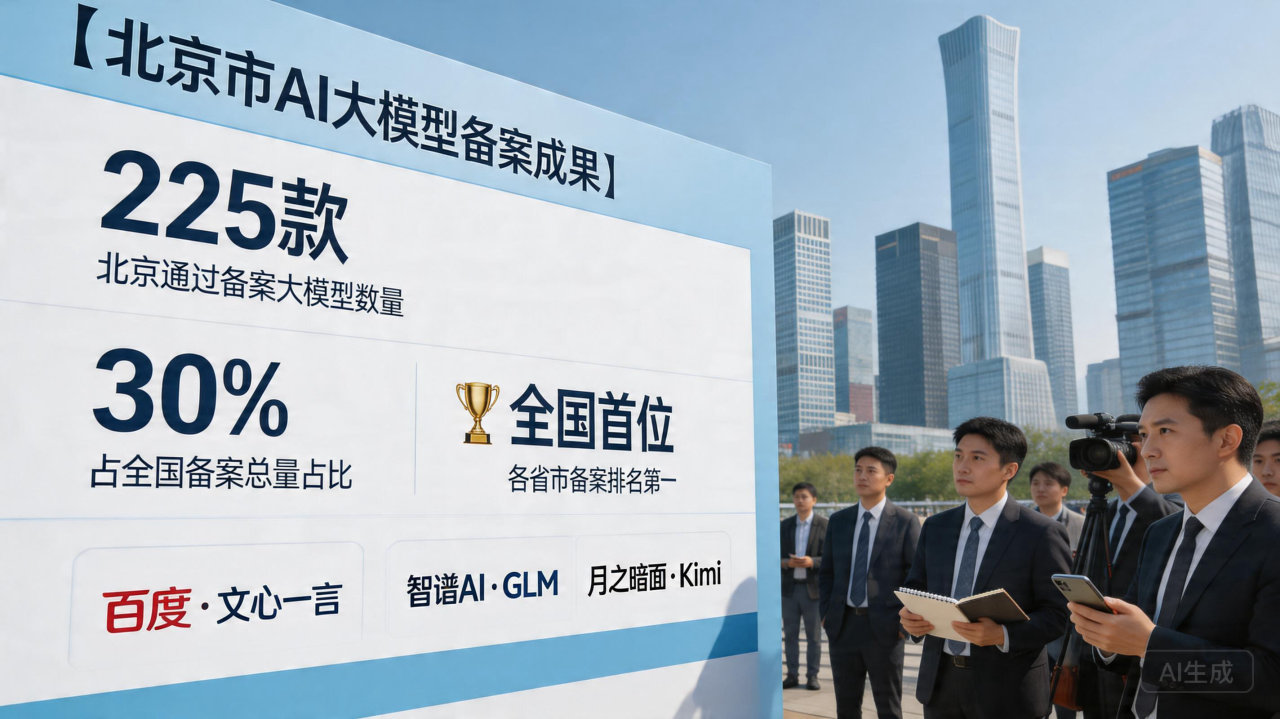 北京大模型备案量全国占比近三成， 225 款通过网信办审核，持续领跑AI产业高地

