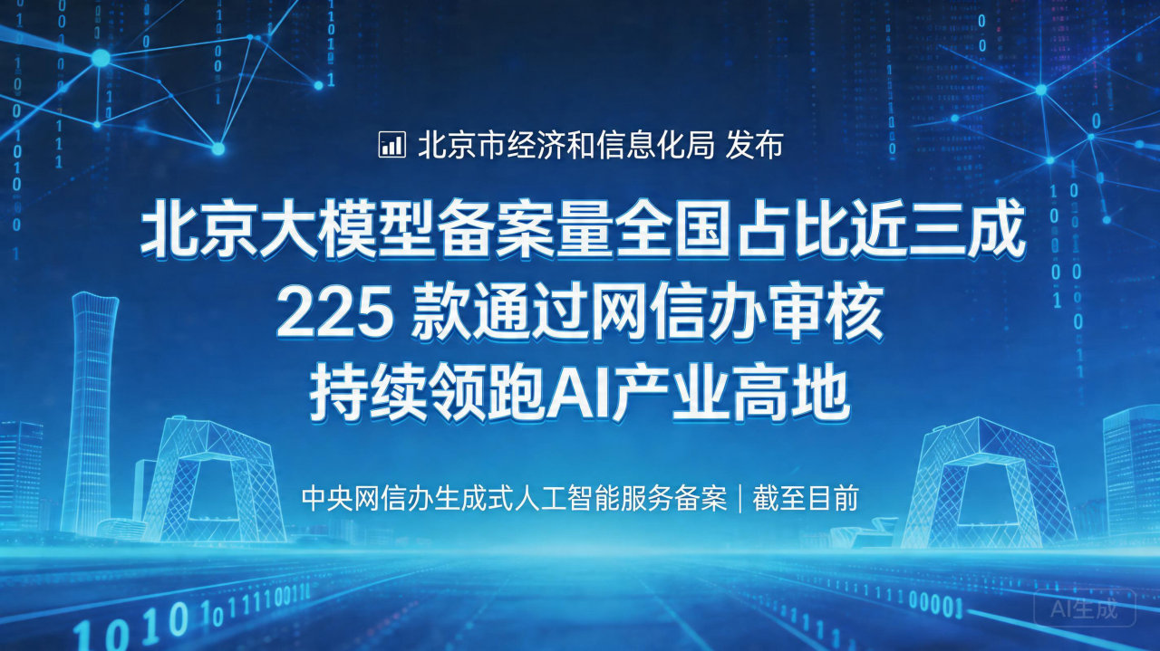 北京大模型备案量全国占比近三成， 225 款通过网信办审核…