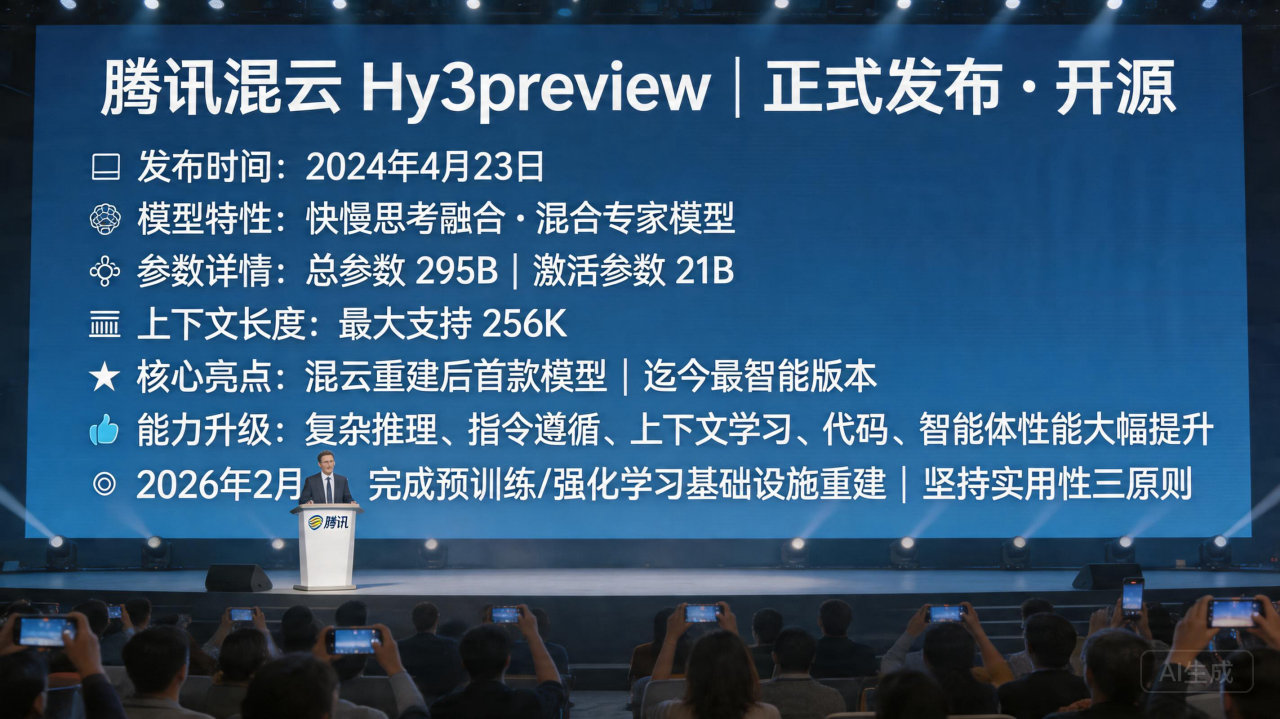 混元重建后首发并开源 Hy3 preview：主打全面实用性，Agent能力大幅提升
