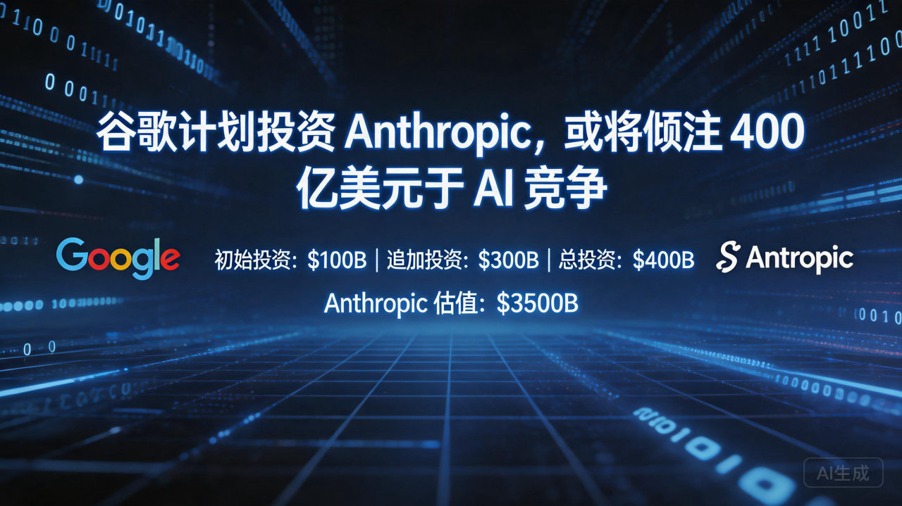 ​谷歌计划投资 Anthropic，或将倾注 400 亿美…