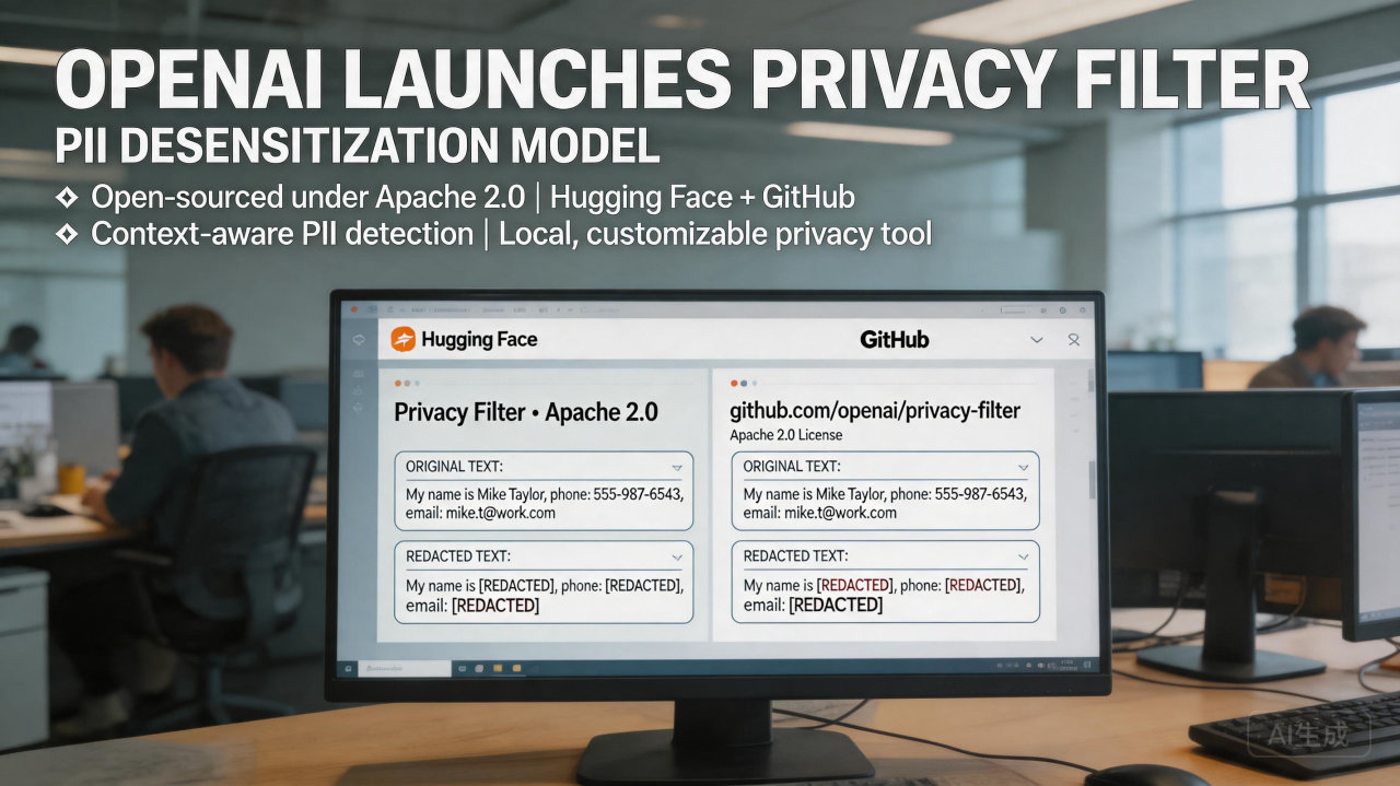 告别信息泄露!OpenAI 推出 Privacy Filter，支持12.8万超长上下文与8类隐私识别
