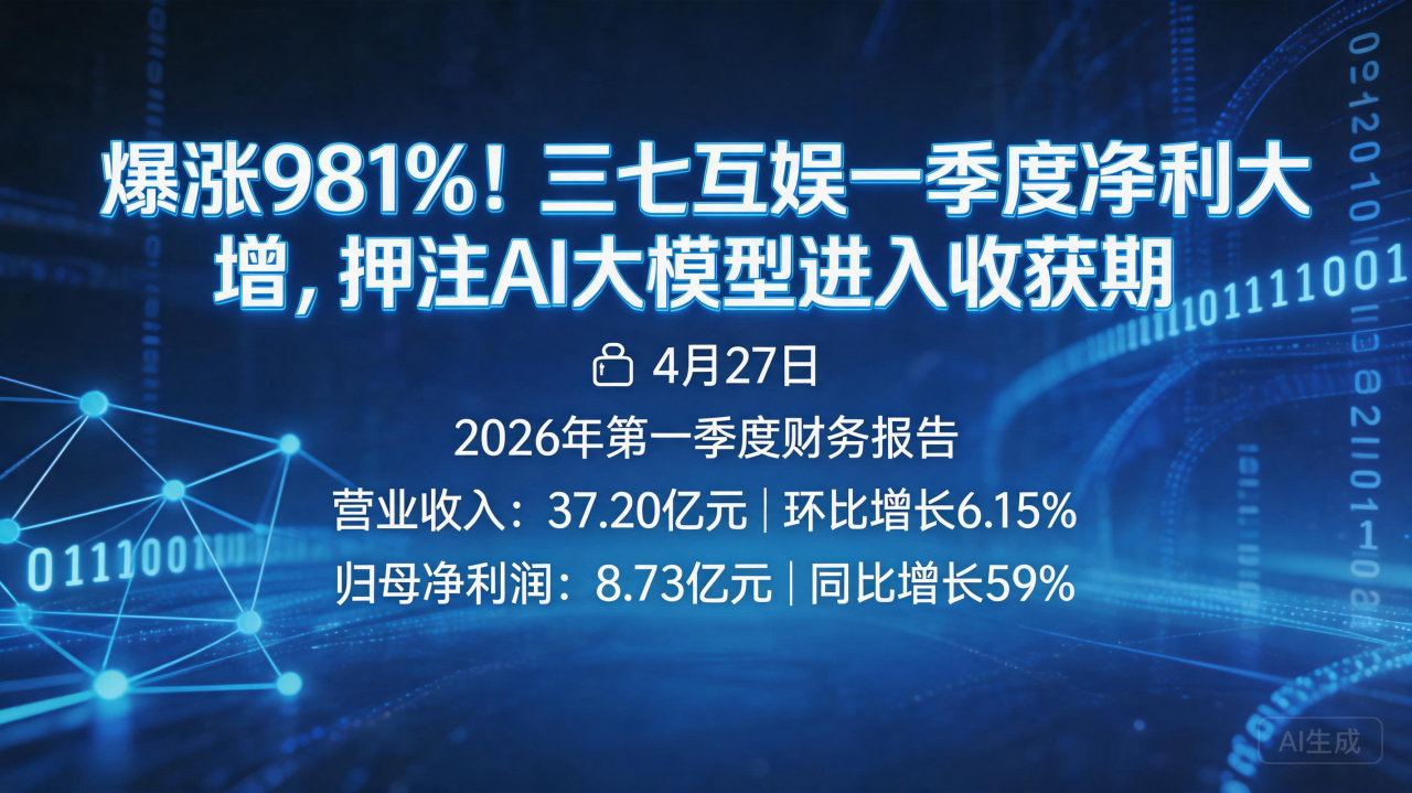 爆涨981%！三七互娱一季度净利大增，押注AI大模型进入收…
