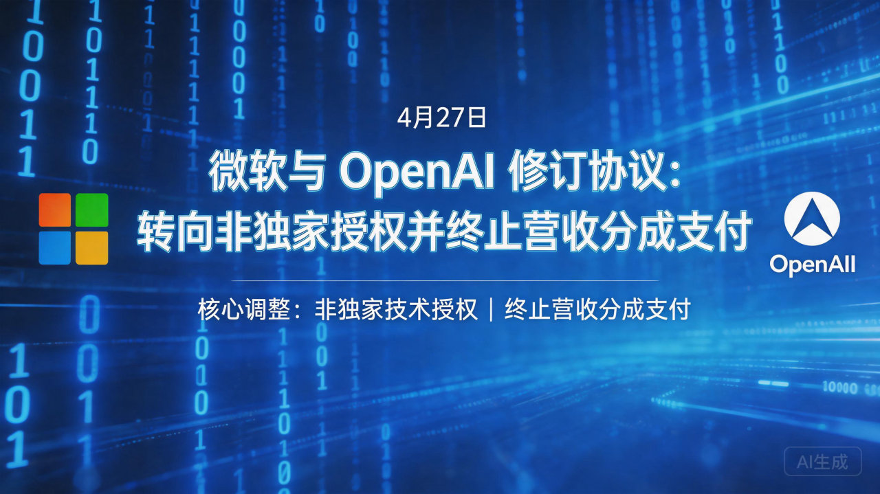 微软与 OpenAI 修订协议:转向非独家授权并终止营收分…